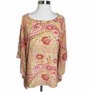 Susan Graver Floral Paisley Print Kaftan Top Womens Plus Size 1X